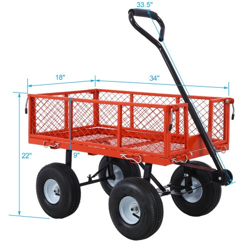 Steel Garden Cart, Steel Mesh Removable Sides, 3 Cu Ft, 550 Lb Capacity, Red - Outdoor Chilling