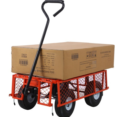Steel Garden Cart, Steel Mesh Removable Sides, 3 Cu Ft, 550 Lb Capacity, Red - Outdoor Chilling