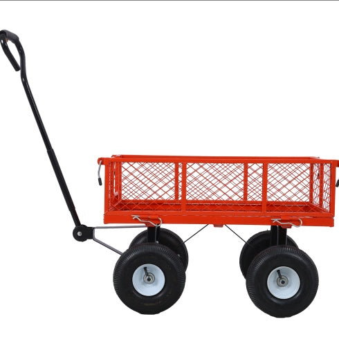 Steel Garden Cart, Steel Mesh Removable Sides, 3 Cu Ft, 550 Lb Capacity, Red - Outdoor Chilling