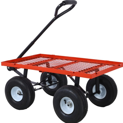 Steel Garden Cart, Steel Mesh Removable Sides, 3 Cu Ft, 550 Lb Capacity, Red - Outdoor Chilling