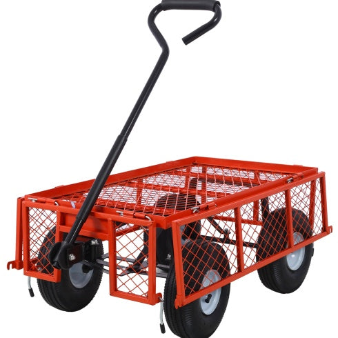 Steel Garden Cart, Steel Mesh Removable Sides, 3 Cu Ft, 550 Lb Capacity, Red - Outdoor Chilling