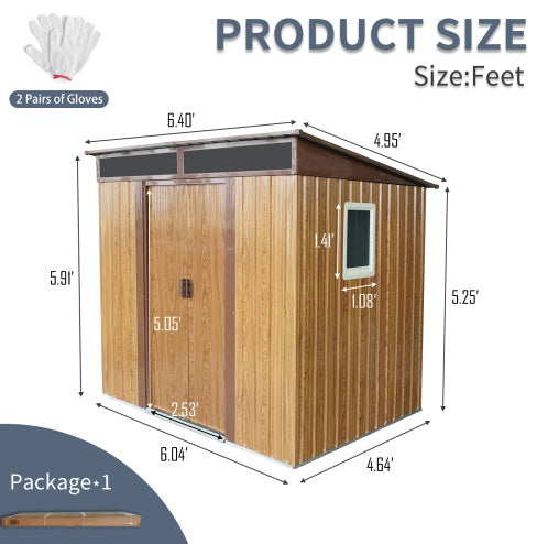 6ft x 5ft Outdoor Metal Storage Shed With Window And Transparent Plate For Garden, Lawn