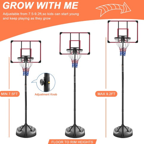 Portable Basketball Hoop System Stand Height Adjustable 7.5ft - 9.2ft With 32 Inch Backboard And Wheels For Youth Adults Indoor Outdoor Basketball Goal - Outdoor Chilling