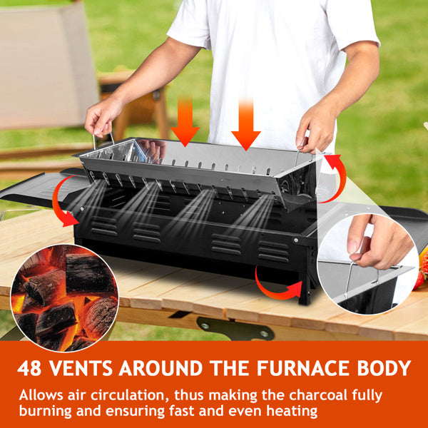 20.3x33x69.8cm Rectangular, Black, Iron, Barbecue Grill - Outdoor Chilling