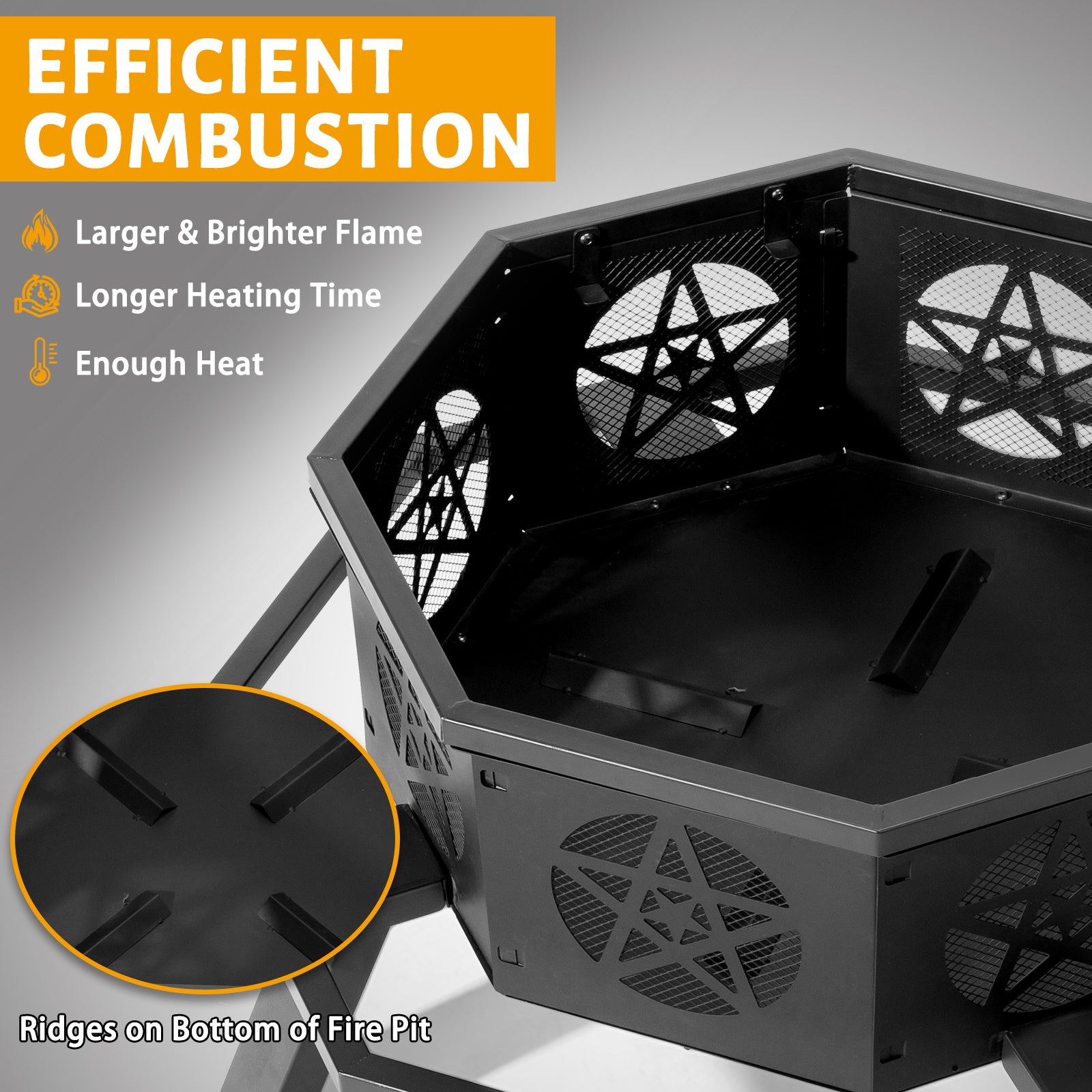 35in Octagonal Sheet With Foot Pedal Pentagram Wood Brazier Wrought Iron Black - Outdoor Chilling