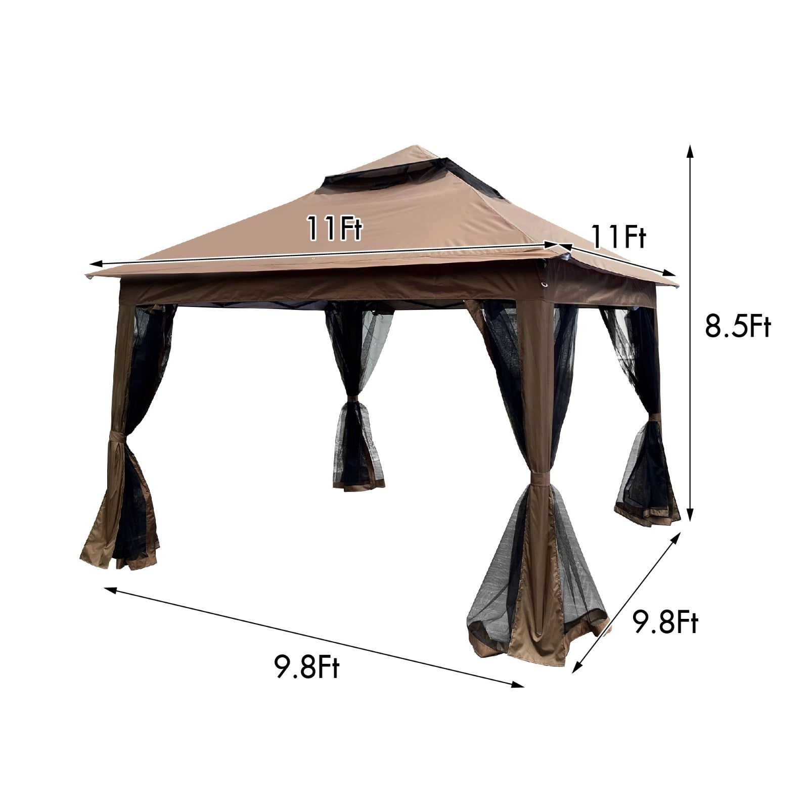 Outdoor 11x11 Ft Up Gazebo Canopy With Zipper Netting, 2-Tier Soft Top Tent - Outdoor Chilling
