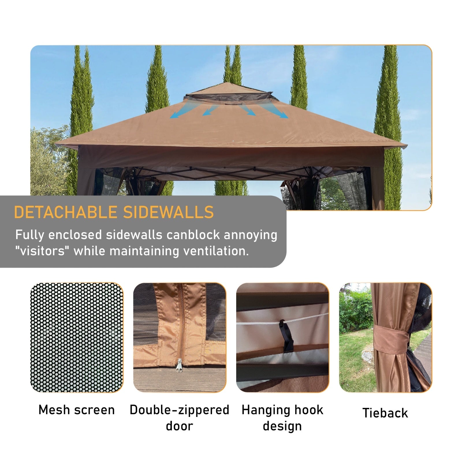Outdoor 11x11 Ft Up Gazebo Canopy With Zipper Netting, 2-Tier Soft Top Tent - Outdoor Chilling