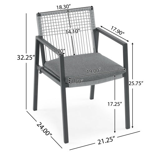 Outdoor Dining Chair Set Of 2, Aluminum Rope , Outdoor Armchair Seating For Patio Backyard Poolside Balcony, Cushion Included - Outdoor Chilling