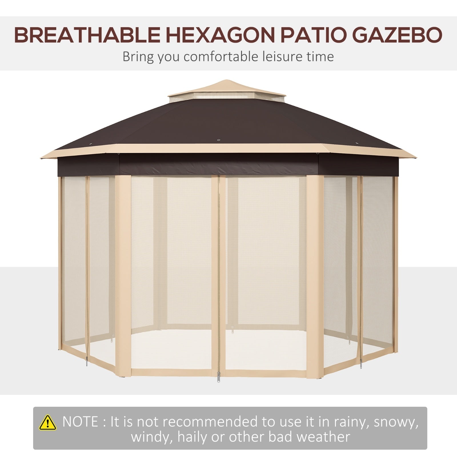 Outsunny 13' X 13' Pop Up Gazebo, Hexagonal Canopy Shelter With 6 Zippered Mesh Netting, Event Tent - Outdoor Chilling
