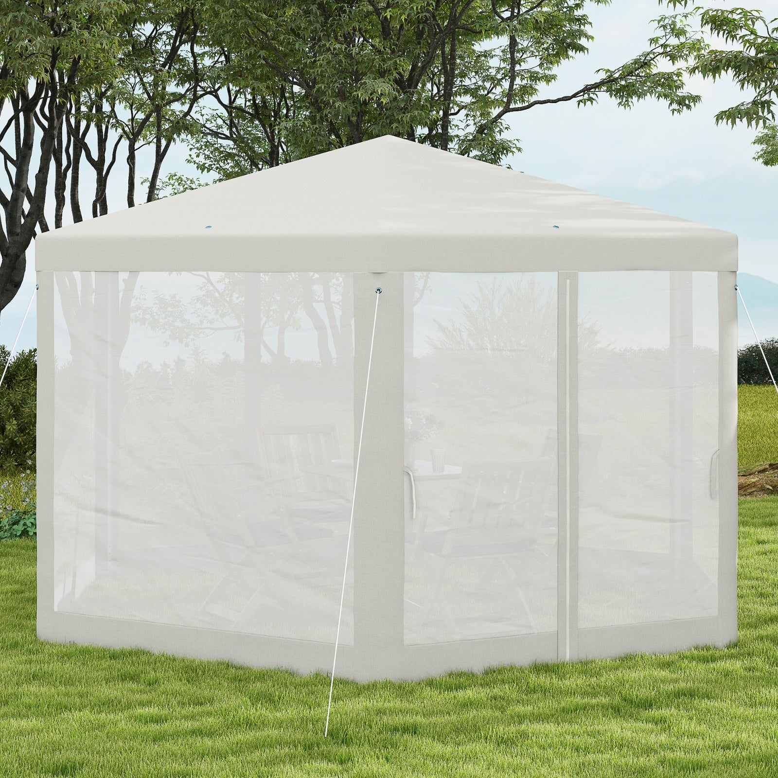 Outsunny 13' X 11' Outdoor Party Tent, Hexagon Sun Shade Shelter Canopy With Protective Mesh Screen - Outdoor Chilling