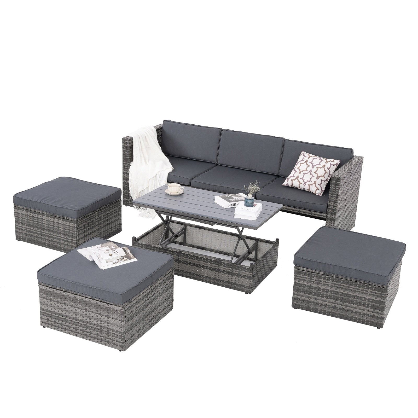 Patio Furniture, Outdoor Furniture, Seasonal PE Wicker Furniture,5 Set Wicker Furniture With Plywood - Outdoor Chilling