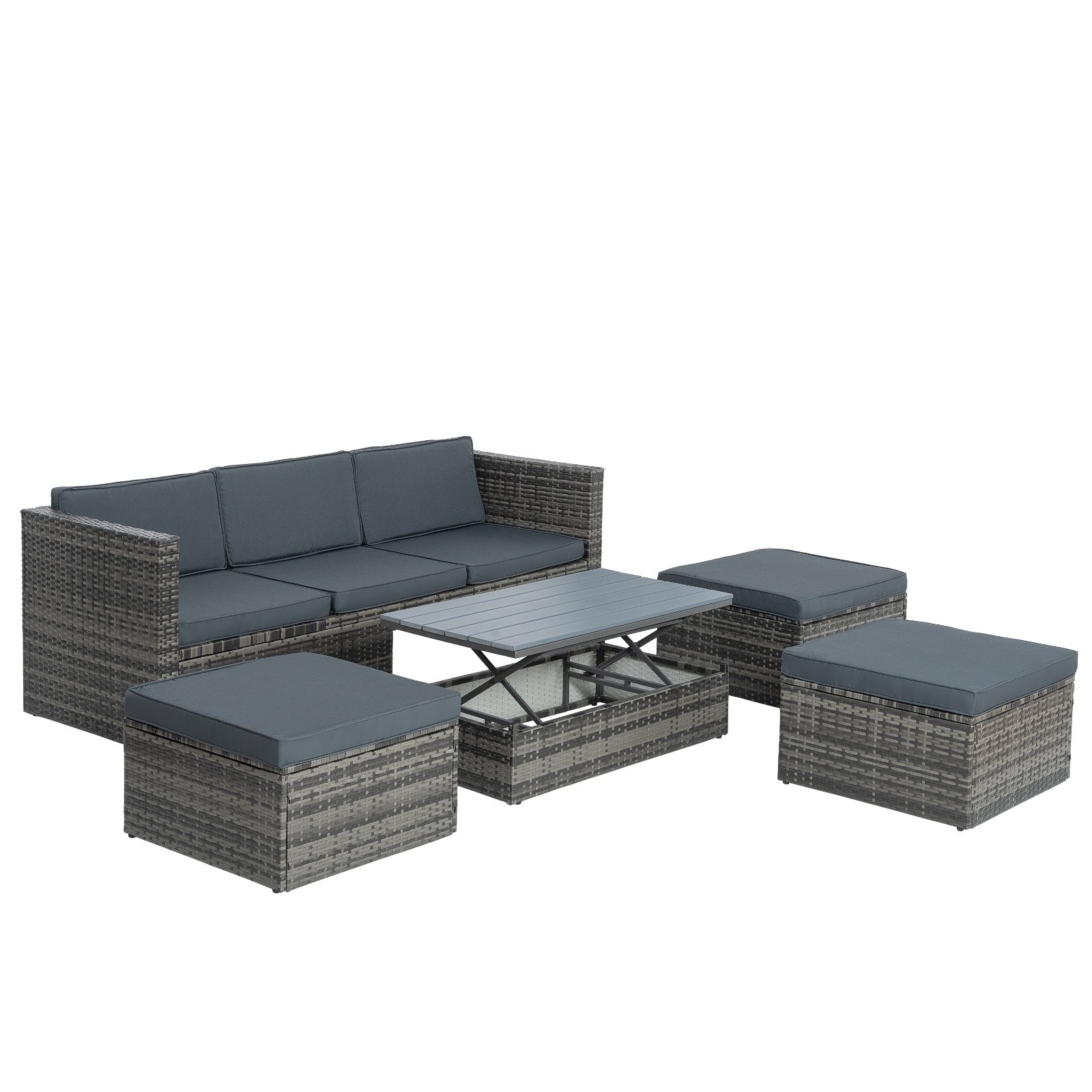 Patio Furniture, Outdoor Furniture, Seasonal PE Wicker Furniture,5 Set Wicker Furniture With Plywood - Outdoor Chilling