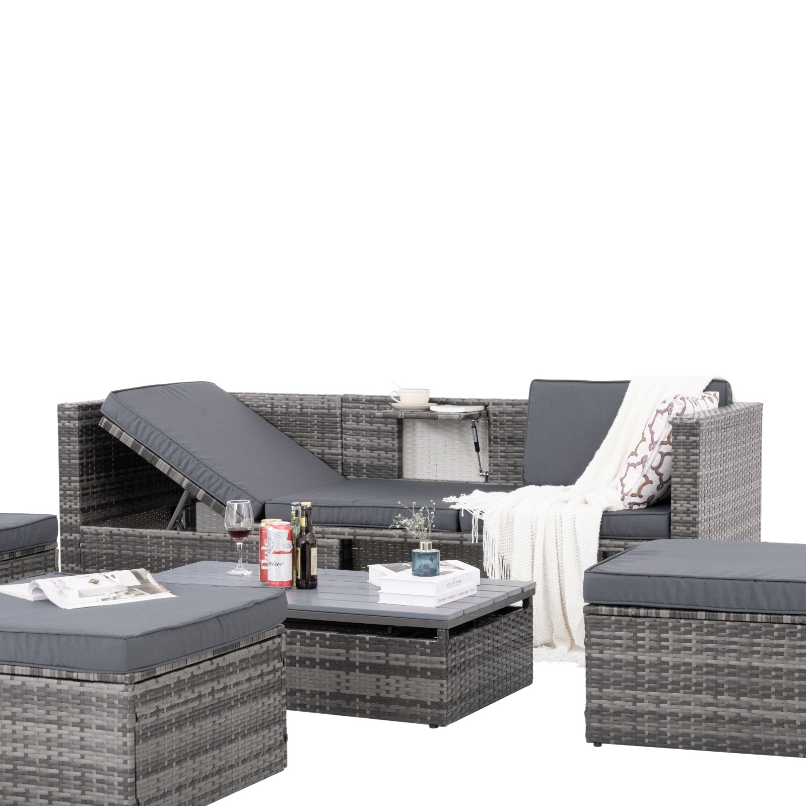 Patio Furniture, Outdoor Furniture, Seasonal PE Wicker Furniture,5 Set Wicker Furniture With Plywood - Outdoor Chilling