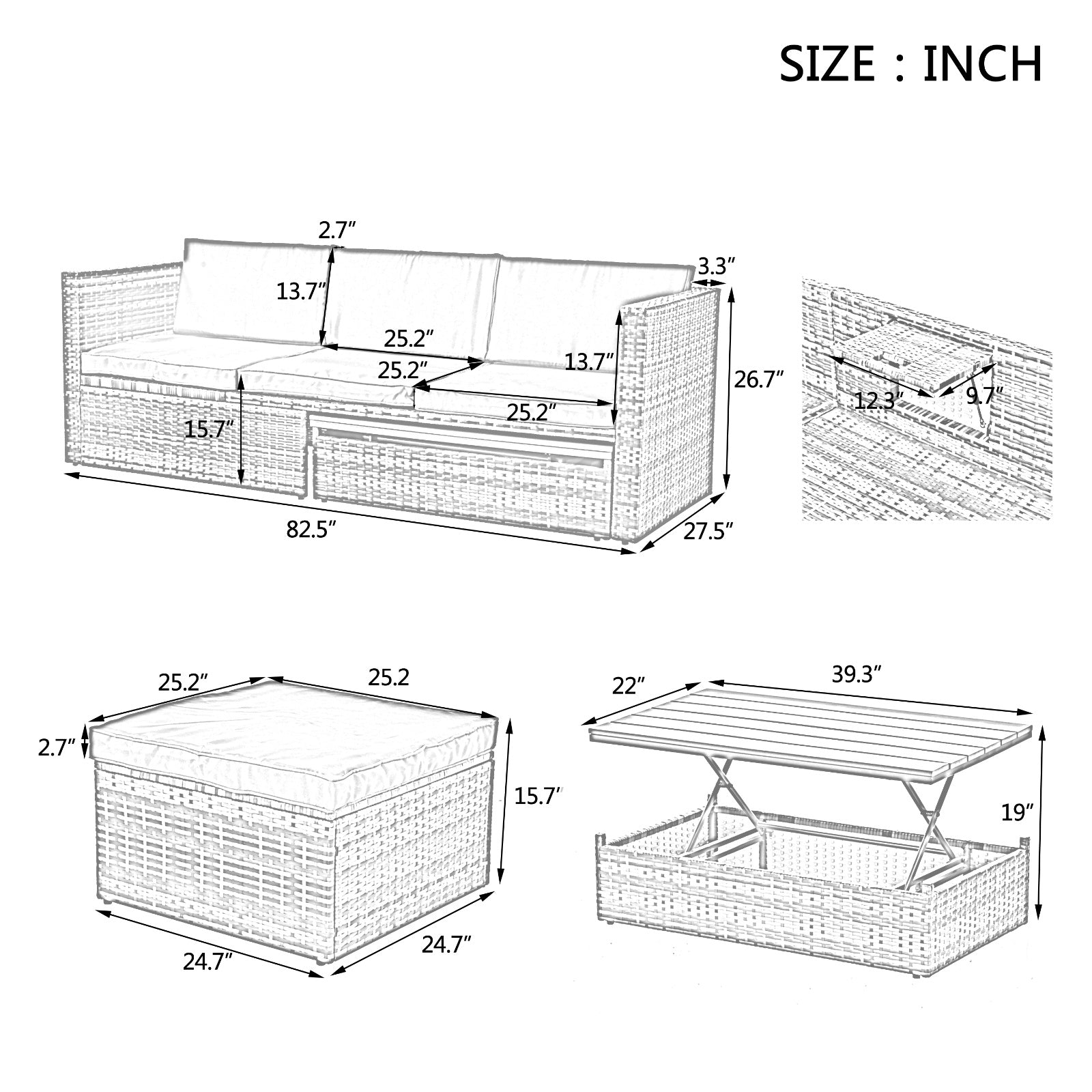Patio Furniture, Outdoor Furniture, Seasonal PE Wicker Furniture,5 Set Wicker Furniture With Plywood - Outdoor Chilling