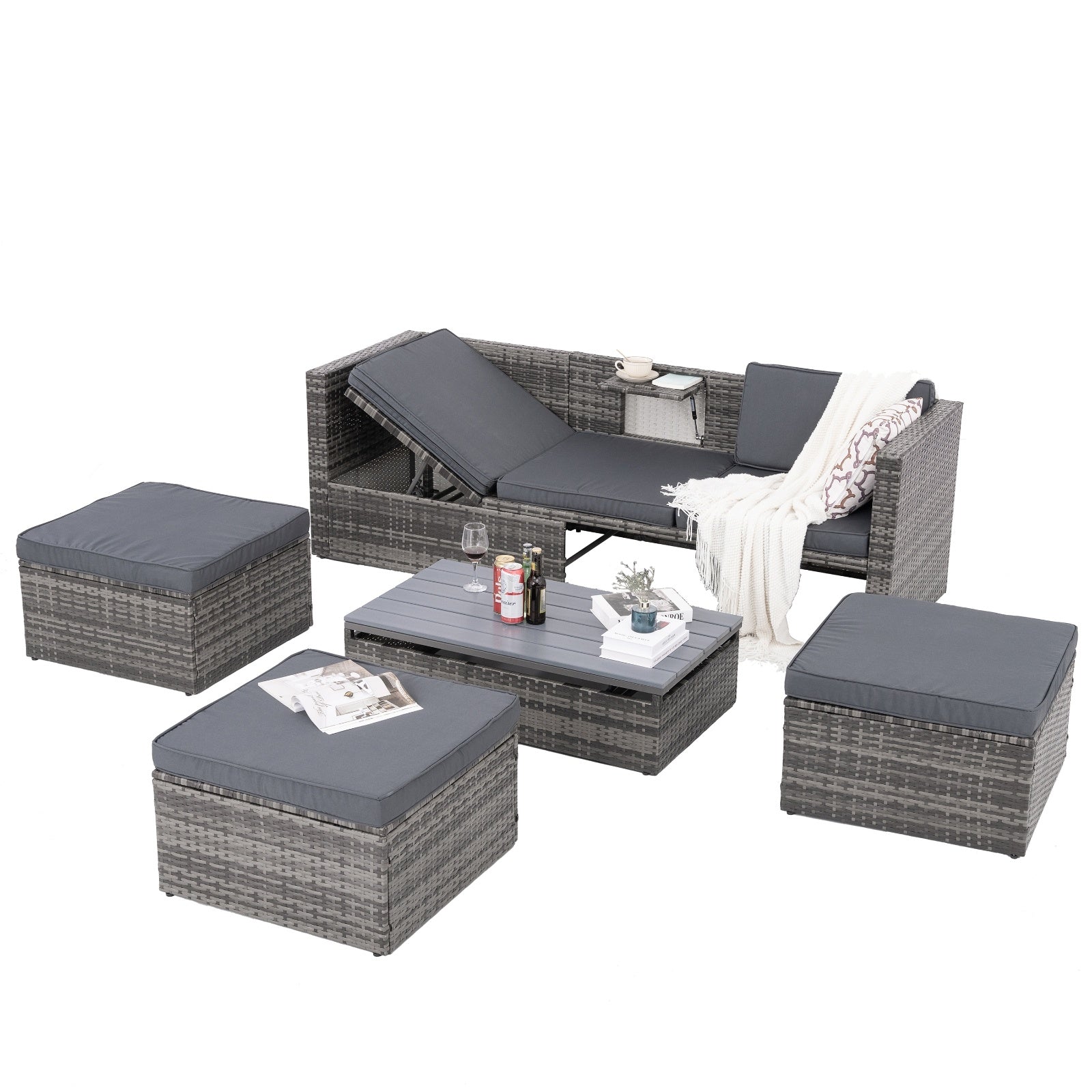 Patio Furniture, Outdoor Furniture, Seasonal PE Wicker Furniture,5 Set Wicker Furniture With Plywood - Outdoor Chilling