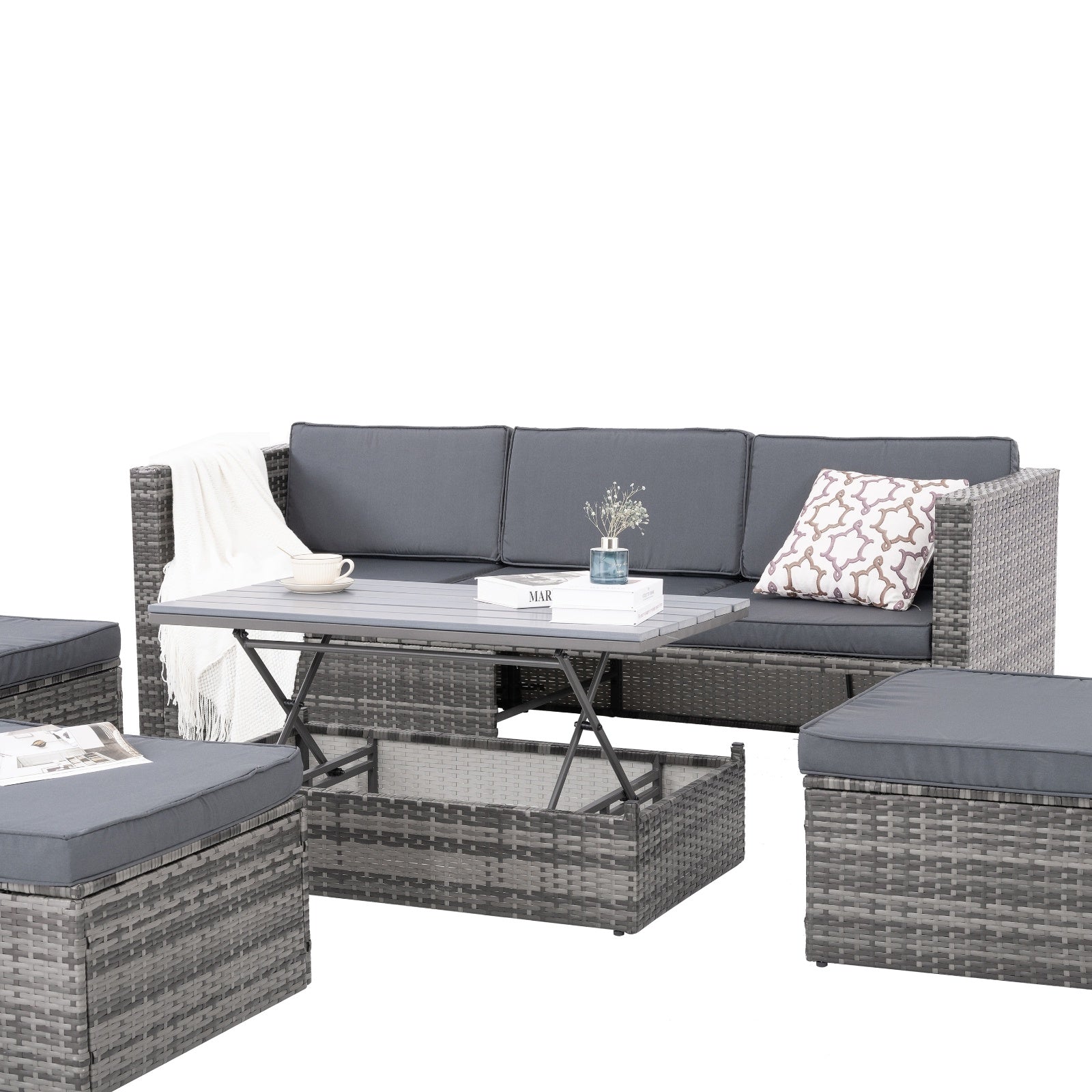 Patio Furniture, Outdoor Furniture, Seasonal PE Wicker Furniture,5 Set Wicker Furniture With Plywood - Outdoor Chilling