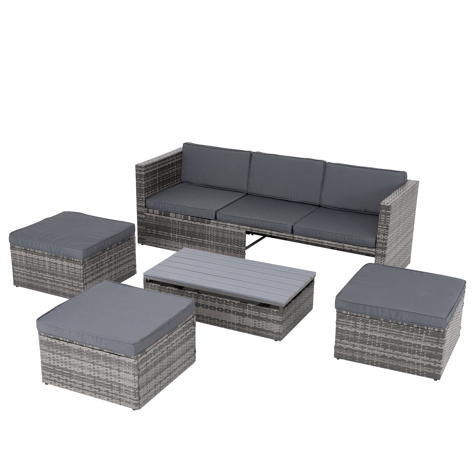 Patio Furniture, Outdoor Furniture, Seasonal PE Wicker Furniture,5 Set Wicker Furniture With Plywood - Outdoor Chilling