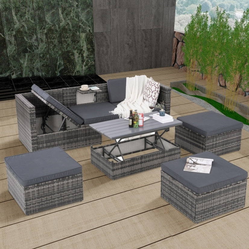 Patio Furniture, Outdoor Furniture, Seasonal PE Wicker Furniture,5 Set Wicker Furniture With Plywood - Outdoor Chilling