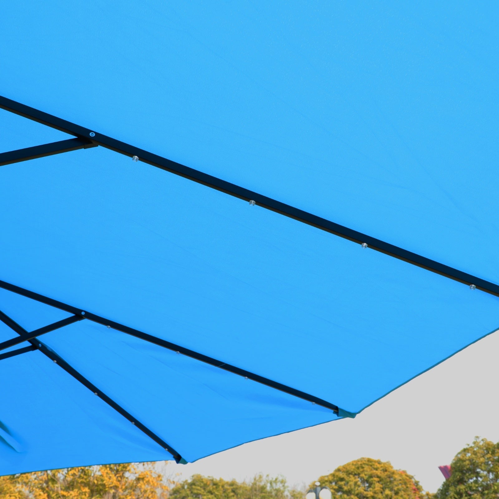 15x9ft Large Double-Sided Rectangular Outdoor Twin Patio Market Umbrella With Light And Base- Blue
