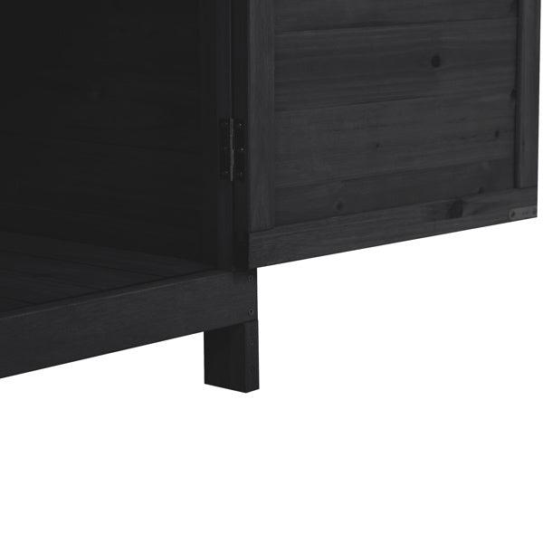 Outdoor 39 Inch Potted Table, Rustic Style Garden Wooden Workbench, Storage Cabinet, Garden Shed, With 2 Shelves And Side Hooks, Black - Outdoor Chilling