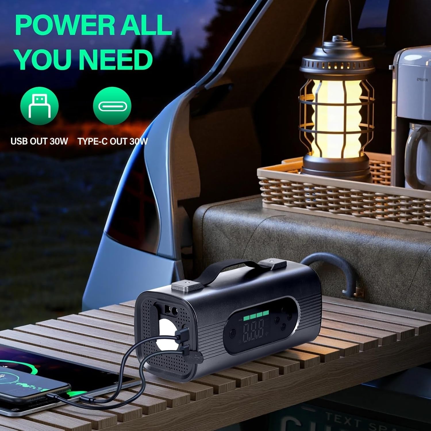 Newest 8 In 1 Portable Car Battery Starter With Air Compressor, Car Wireless Vacuum Cleaner 150PSI Car Battery Starter 12V With Large LCD Display - Outdoor Chilling