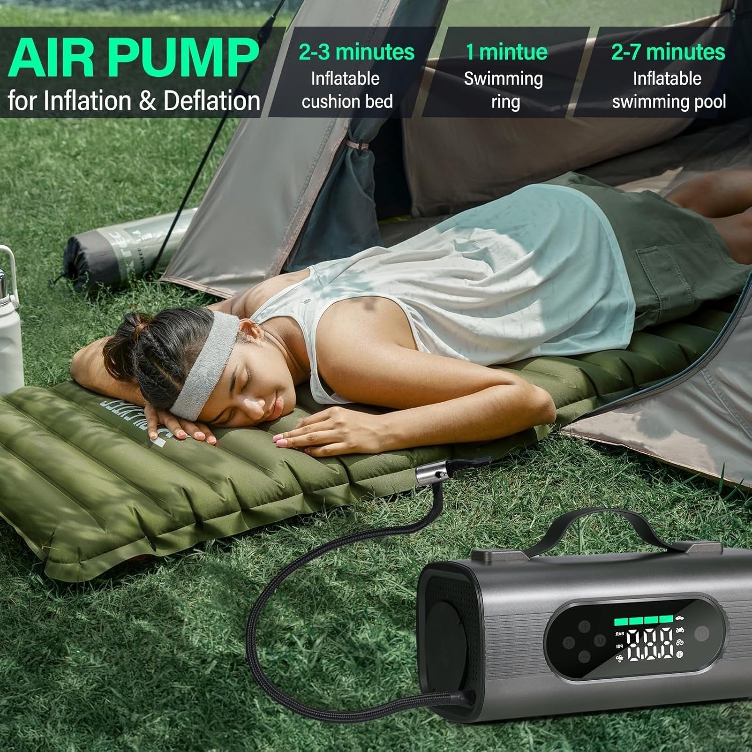 Newest 8 In 1 Portable Car Battery Starter With Air Compressor, Car Wireless Vacuum Cleaner 150PSI Car Battery Starter 12V With Large LCD Display - Outdoor Chilling