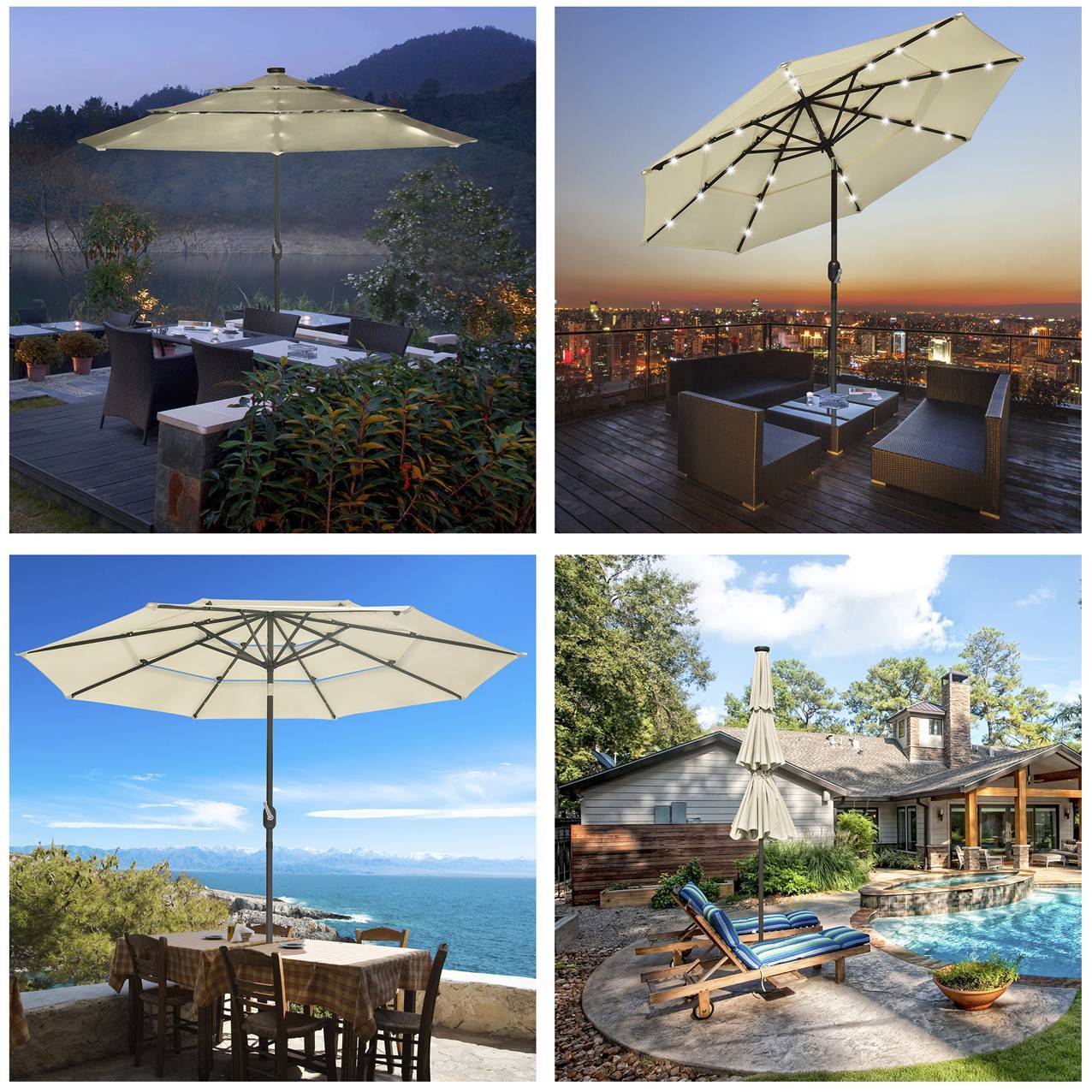 9Ft 3-Tiers 24LEDS Patio Umbrella - Outdoor Chilling