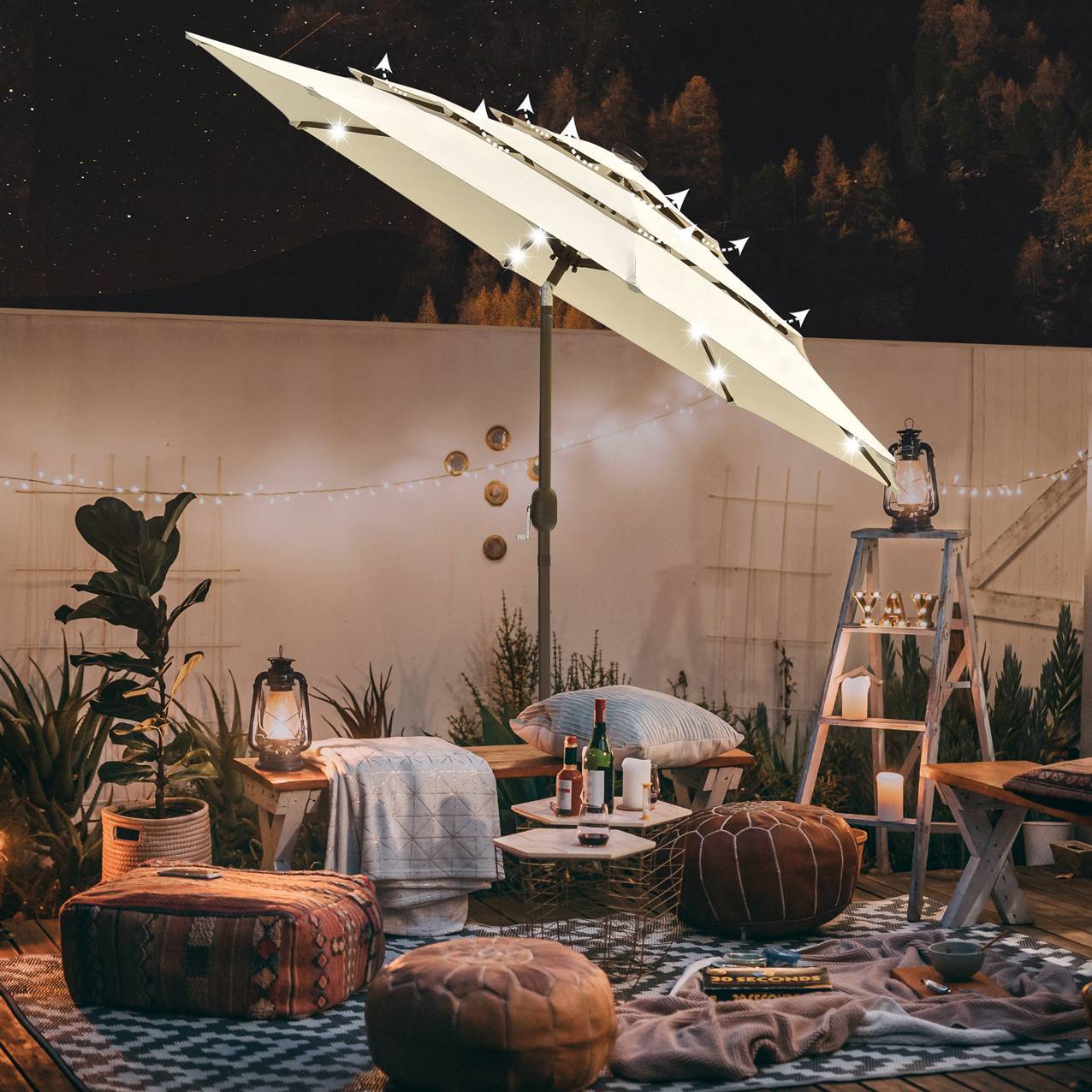 9Ft 3-Tiers 24LEDS Patio Umbrella - Outdoor Chilling