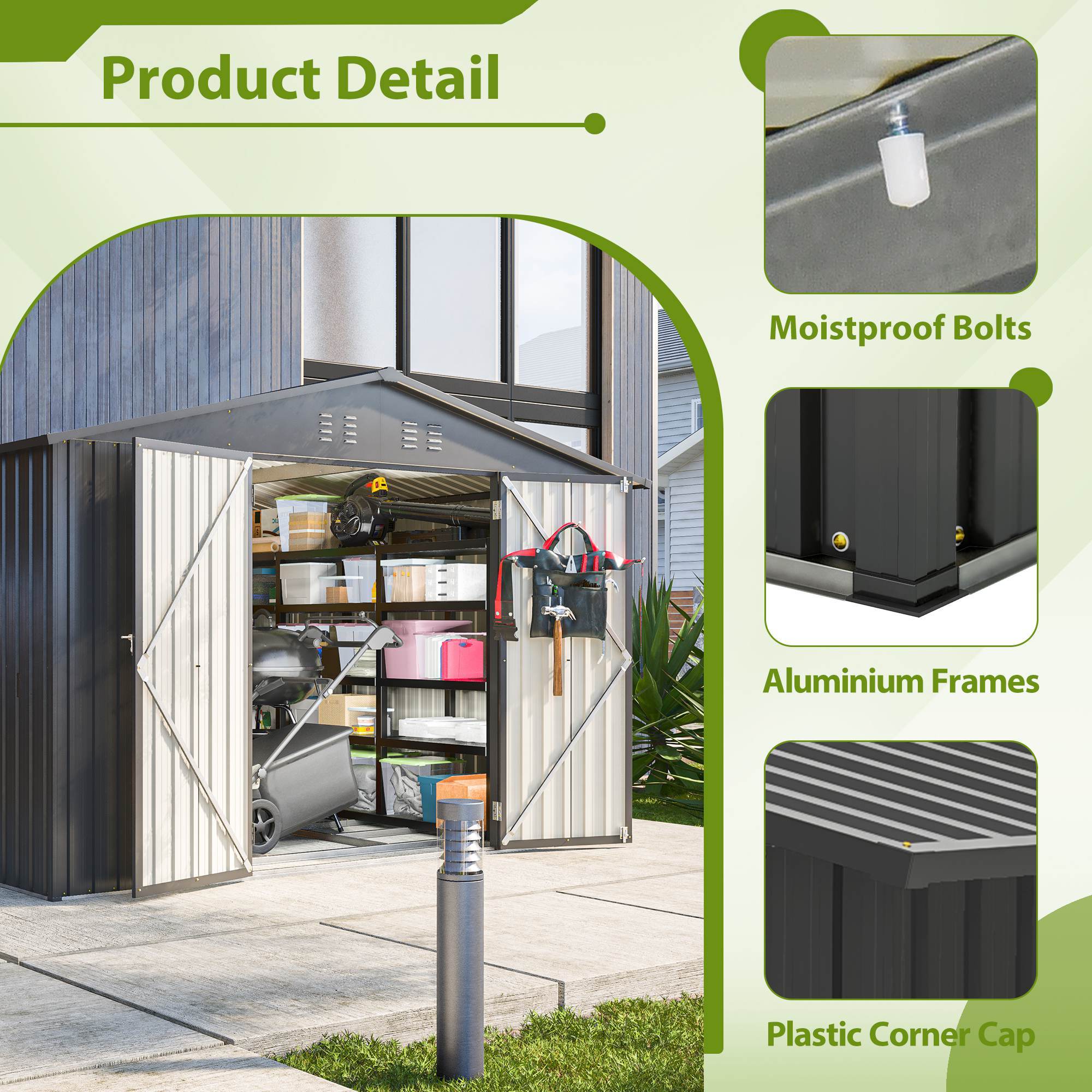 10X8 FT Outdoor Storage Shed, All Weather Metal Sheds With Lockable Doors, Tool Shed For Garden, Patio, Backyard, Lawn, Black - Outdoor Chilling
