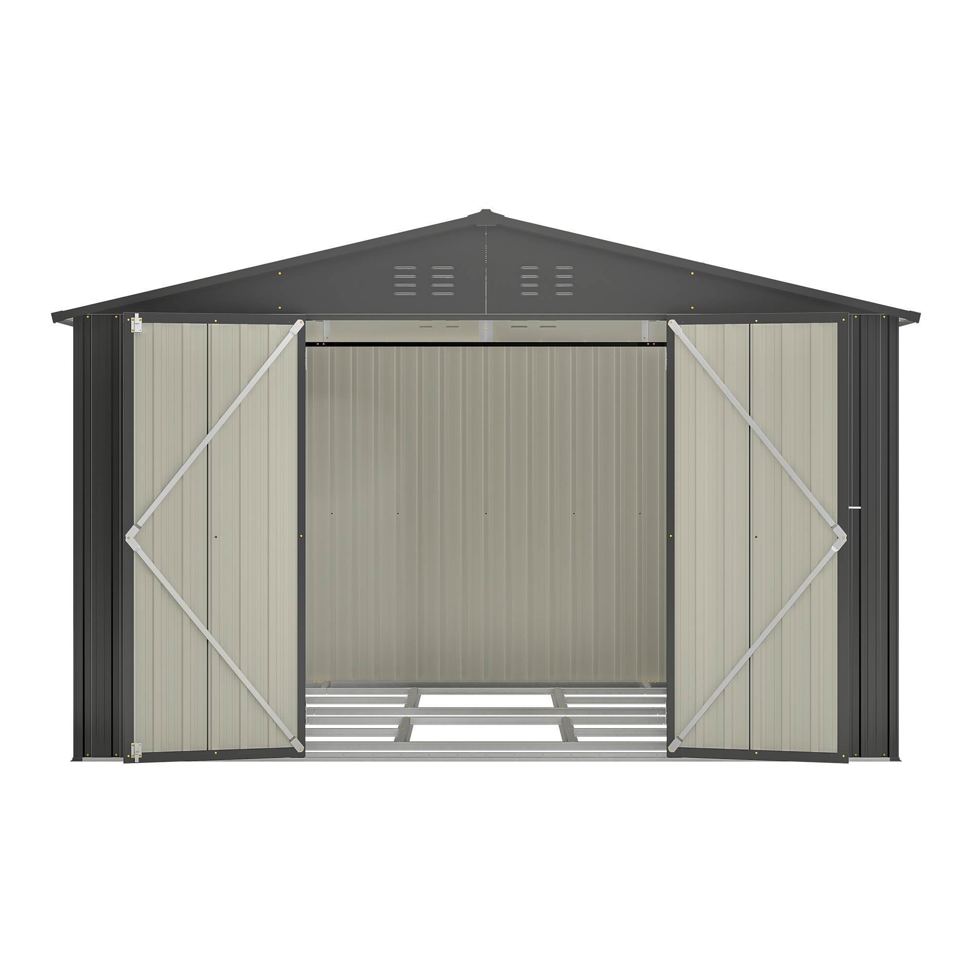 10X8 FT Outdoor Storage Shed, All Weather Metal Sheds With Lockable Doors, Tool Shed For Garden, Patio, Backyard, Lawn, Black - Outdoor Chilling