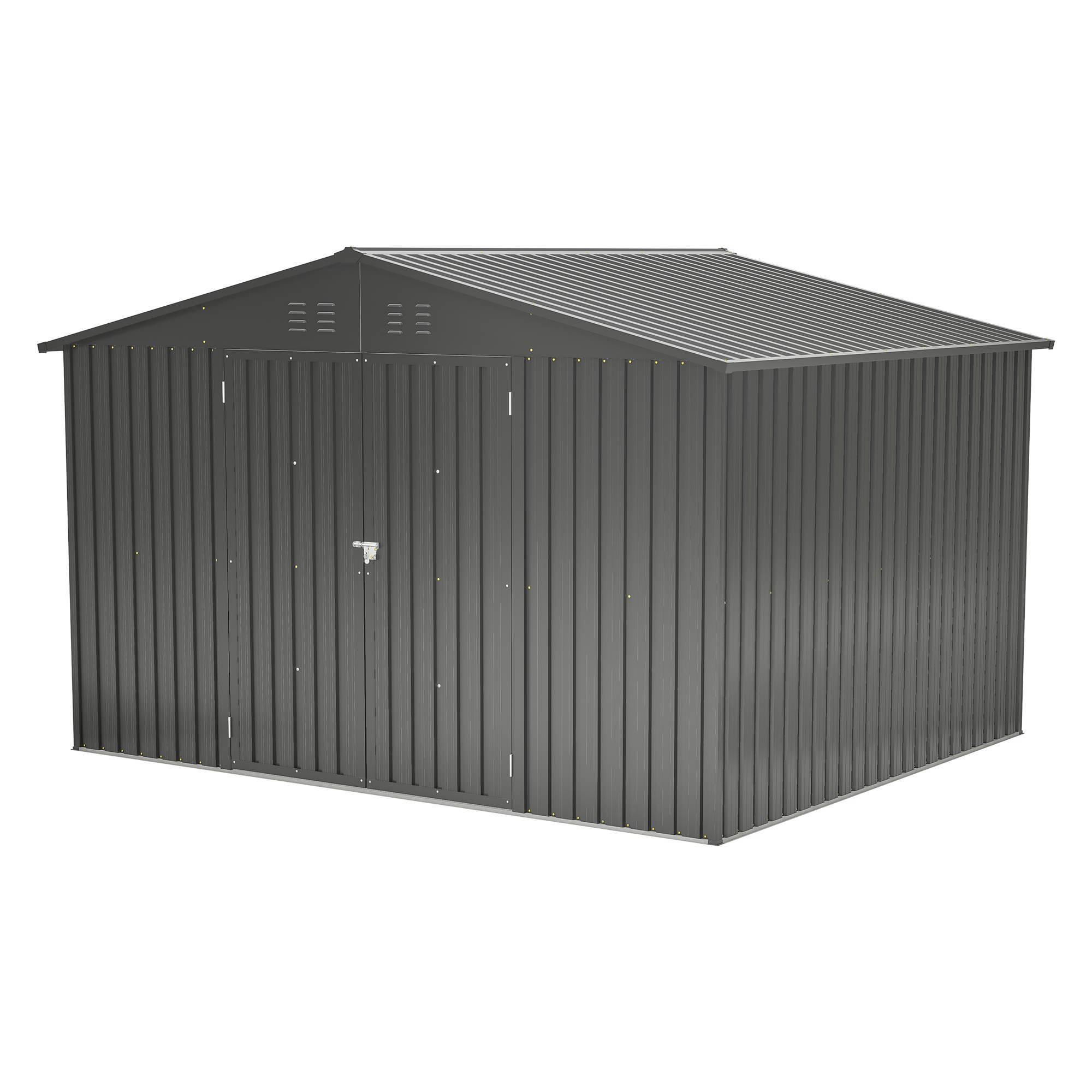 10X8 FT Outdoor Storage Shed, All Weather Metal Sheds With Lockable Doors, Tool Shed For Garden, Patio, Backyard, Lawn, Black - Outdoor Chilling