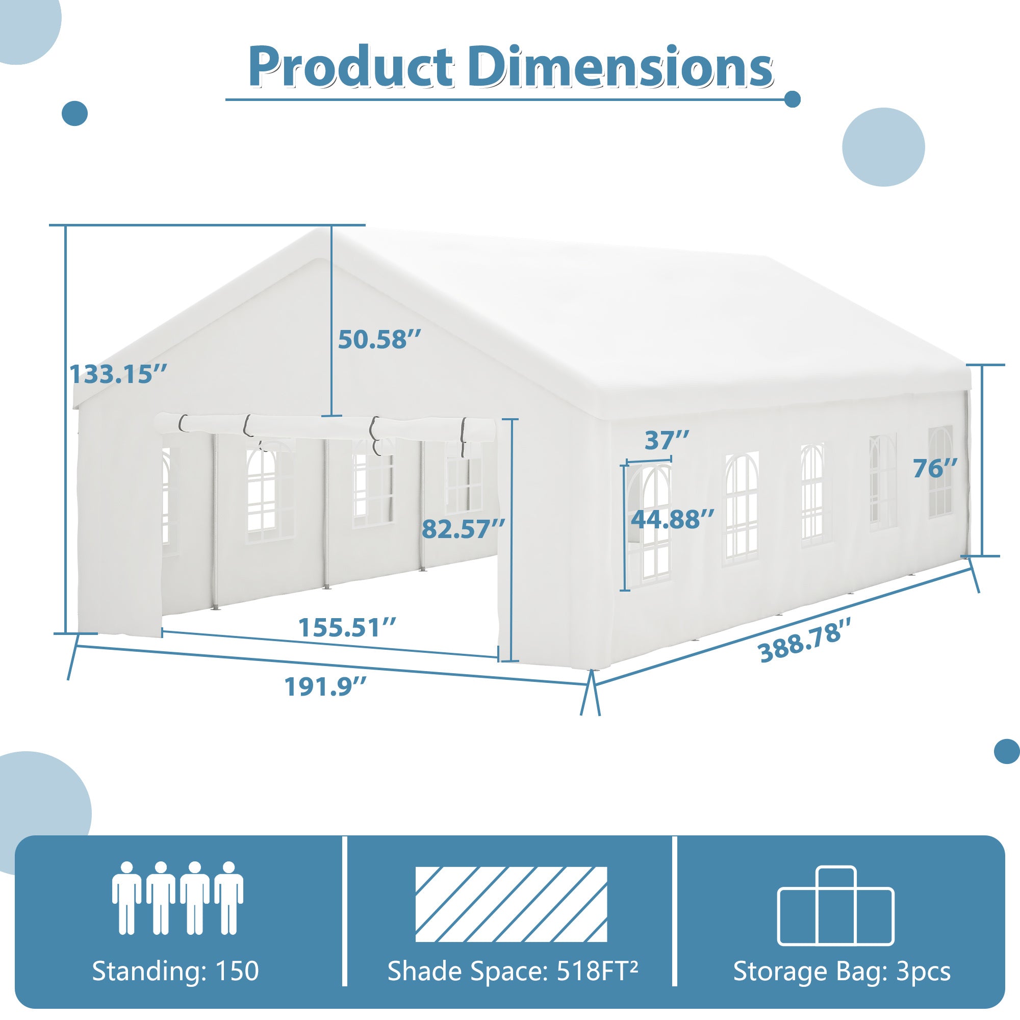 20x20FT Party Tent Heavy Duty, Large Wedding Event Shelters With 2 Storage Bags & Removable Sidewalls, Outdoor Canopy Gazebo Commercial Tents For Parties Carport Camping Garden Patio - Outdoor Chilling
