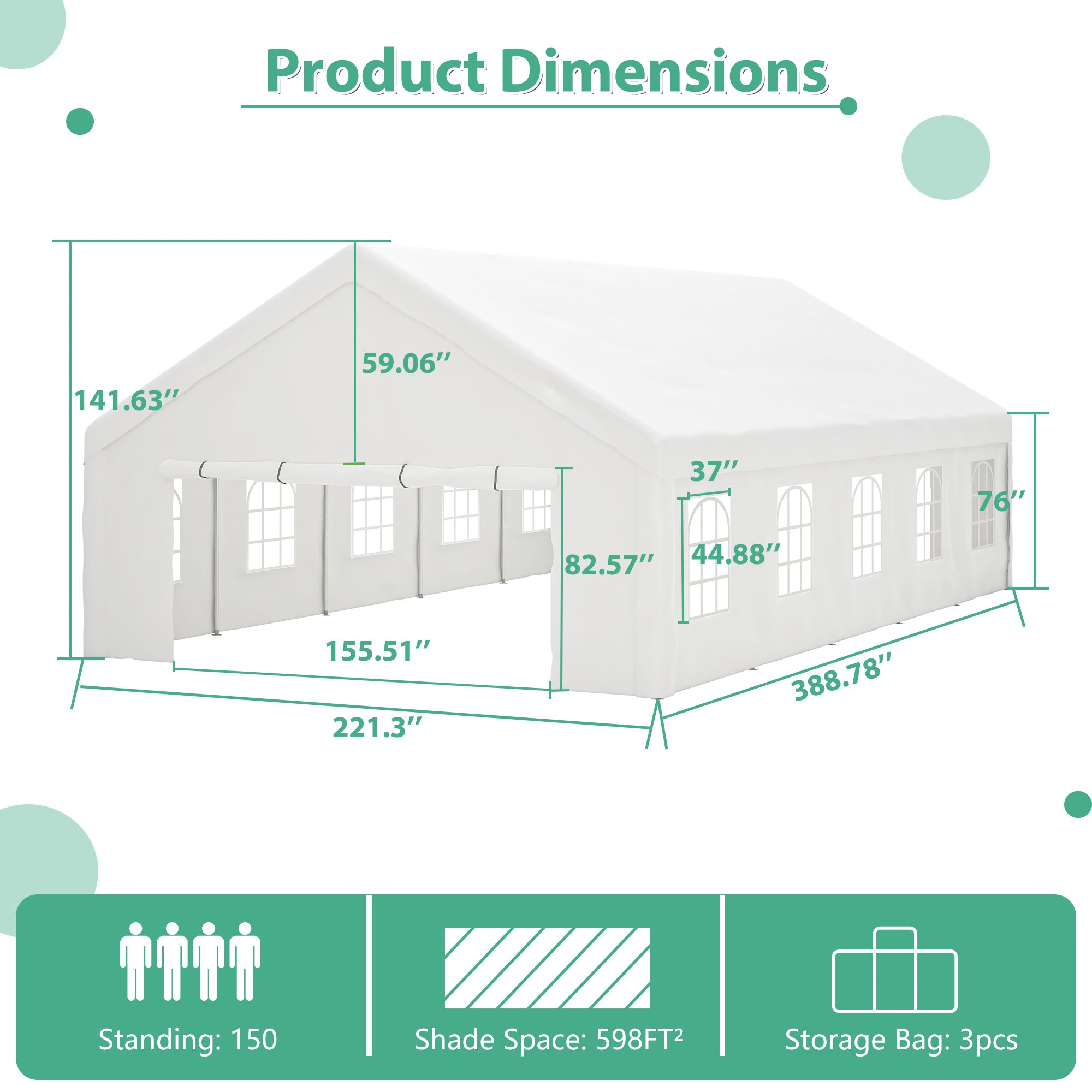 20x20FT Party Tent Heavy Duty, Large Wedding Event Shelters With 2 Storage Bags & Removable Sidewalls, Outdoor Canopy Gazebo Commercial Tents For Parties Carport Camping Garden Patio - Outdoor Chilling