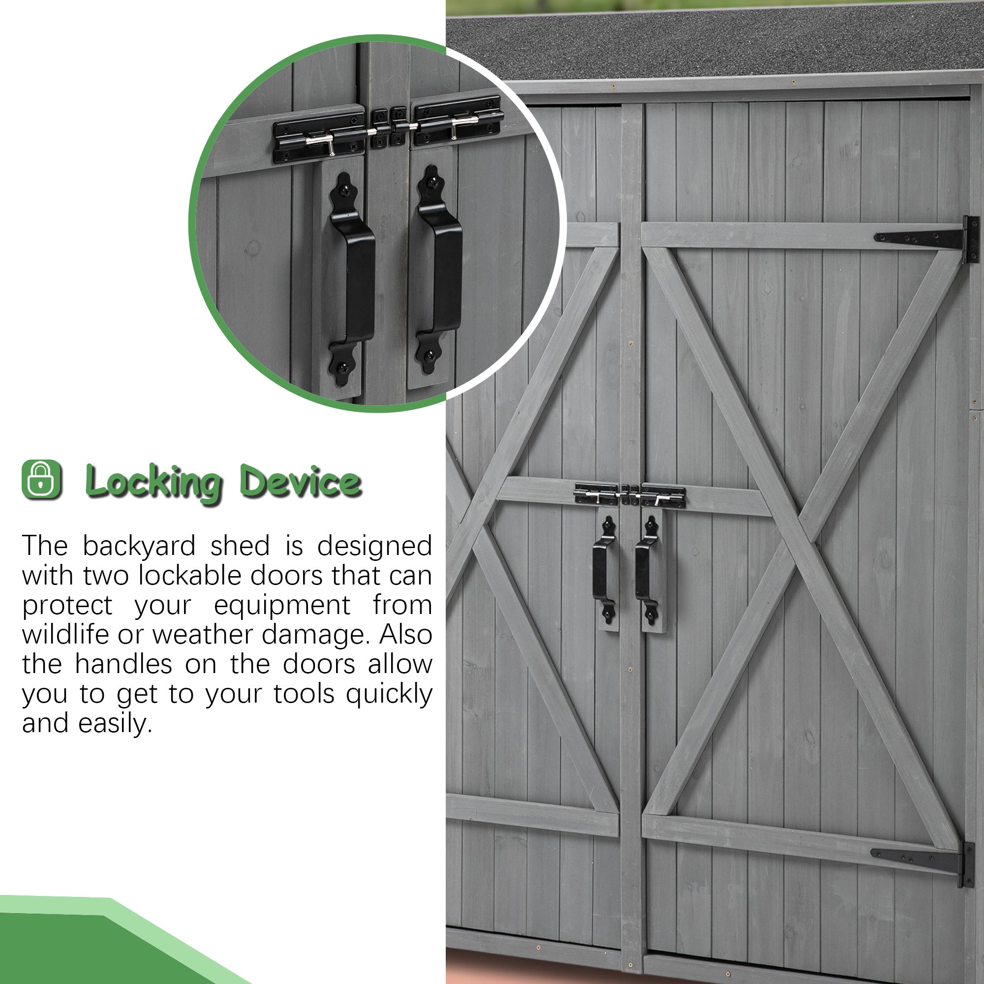 56L X 19.5W X 64H In Outdoor Storage Shed With Lockable Door,Wooden Tool Storage Shed With Detachable Shelves And Pitch Roof - Outdoor Chilling