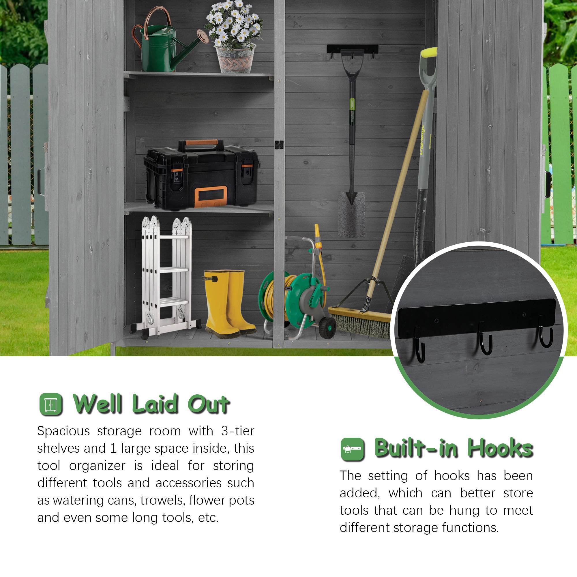 56L X 19.5W X 64H In Outdoor Storage Shed With Lockable Door,Wooden Tool Storage Shed With Detachable Shelves And Pitch Roof - Outdoor Chilling