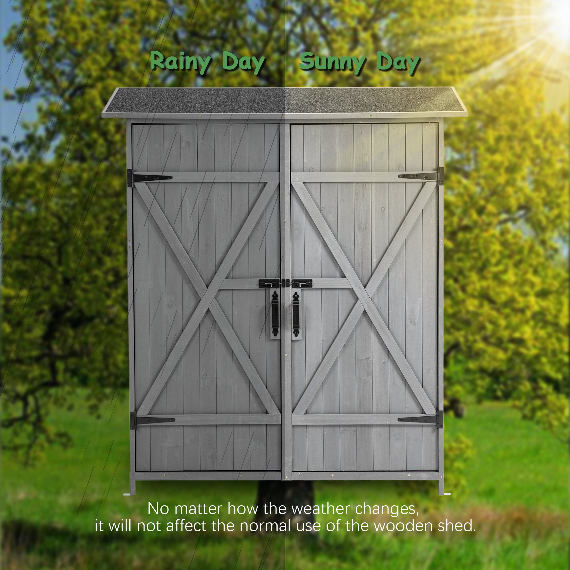 56L X 19.5W X 64H In Outdoor Storage Shed With Lockable Door,Wooden Tool Storage Shed With Detachable Shelves And Pitch Roof - Outdoor Chilling