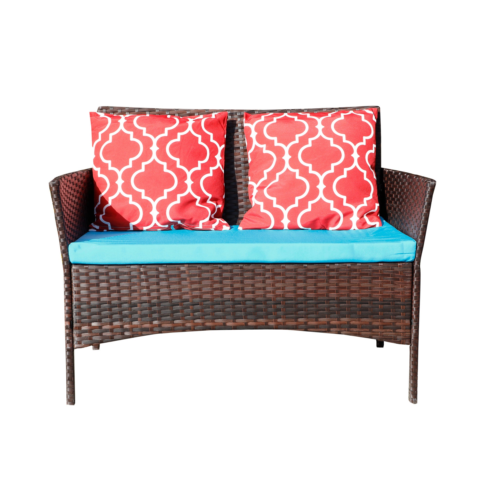 Four-Piece Sofa Set Table With Sofa Chair PE Rattan Outdoor Furniture W3152P269436 Box1 With Sapphire Blue Color Cushion - Outdoor Chilling