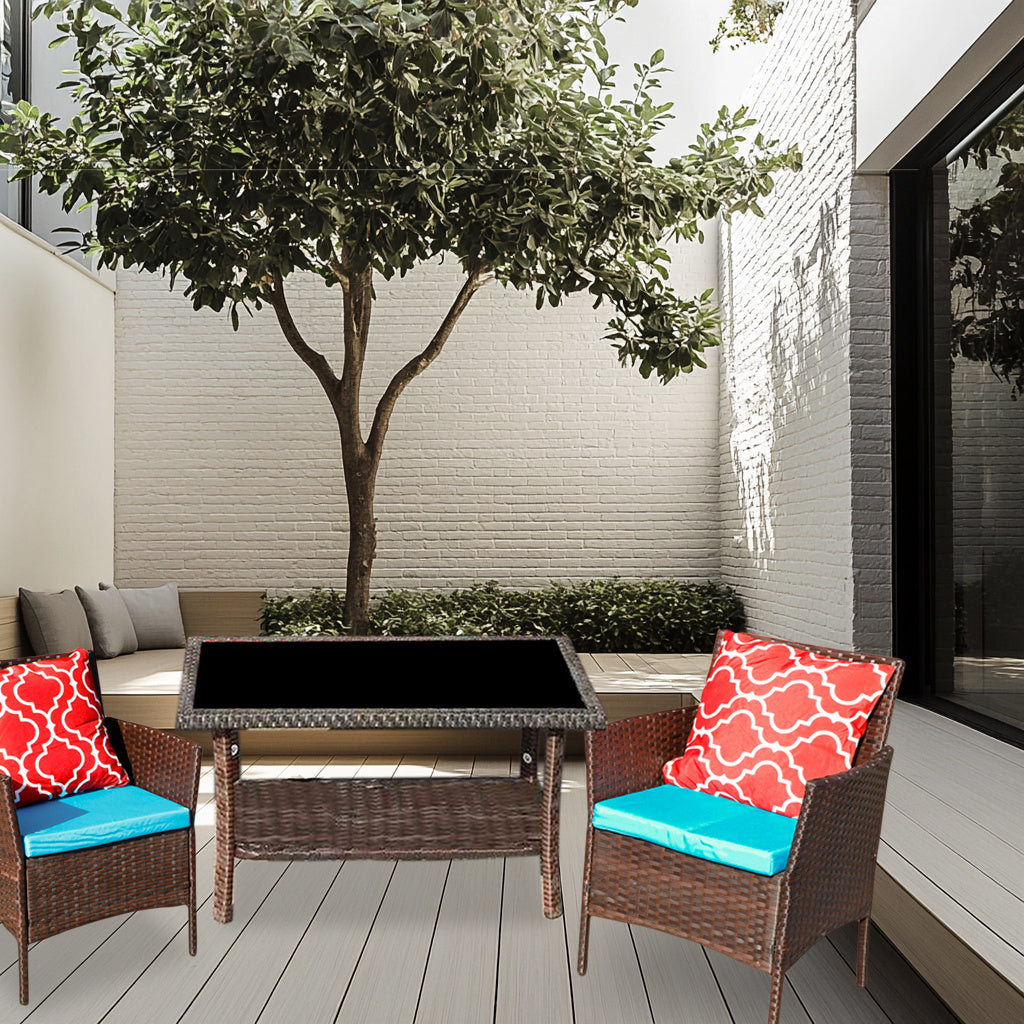 Four-Piece Sofa Set Table With Sofa Chair PE Rattan Outdoor Furniture W3152P269436 Box1 With Sapphire Blue Color Cushion - Outdoor Chilling