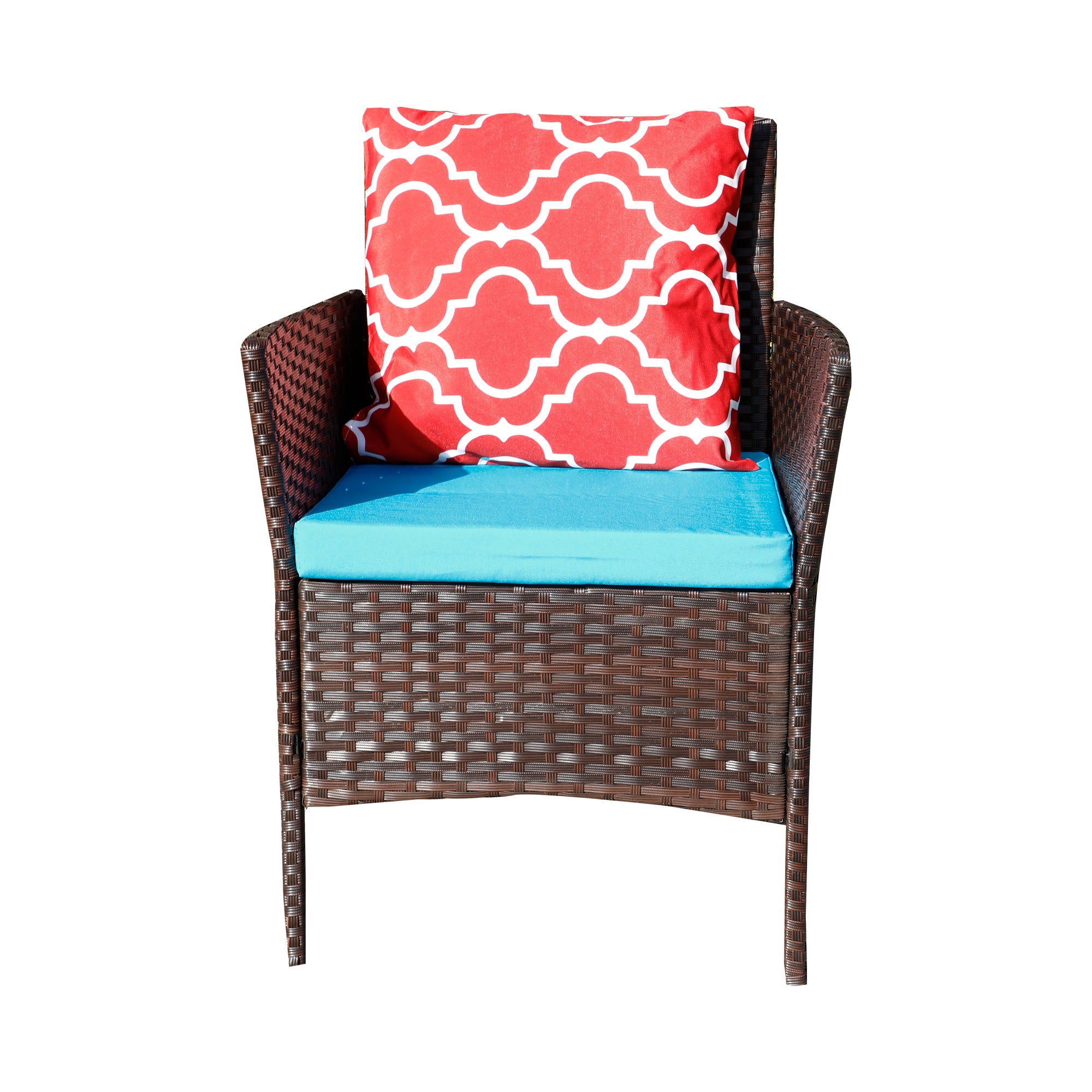 Four-Piece Sofa Set Table With Sofa Chair PE Rattan Outdoor Furniture W3152P269436 Box1 With Sapphire Blue Color Cushion - Outdoor Chilling
