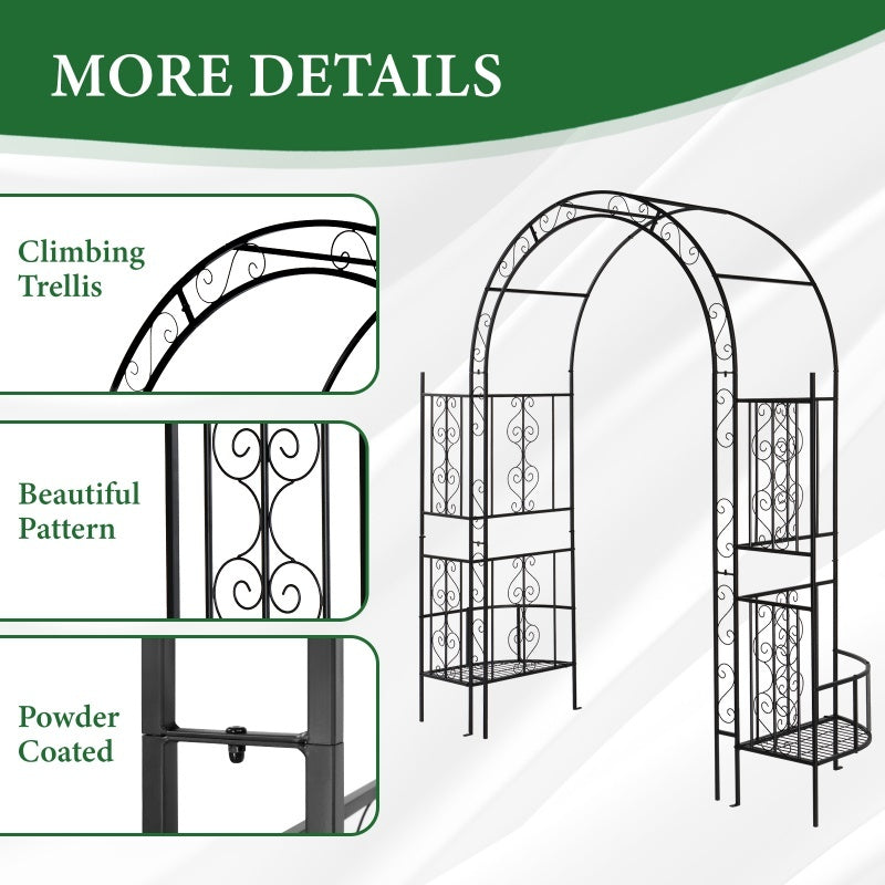 7ft Double-layer Curved Roof With Screen, Planting Frame, Black Wrought Iron Arch - Outdoor Chilling