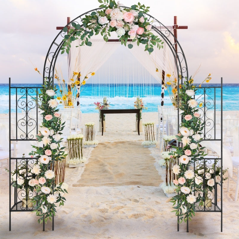 7ft Double-layer Curved Roof With Screen, Planting Frame, Black Wrought Iron Arch - Outdoor Chilling