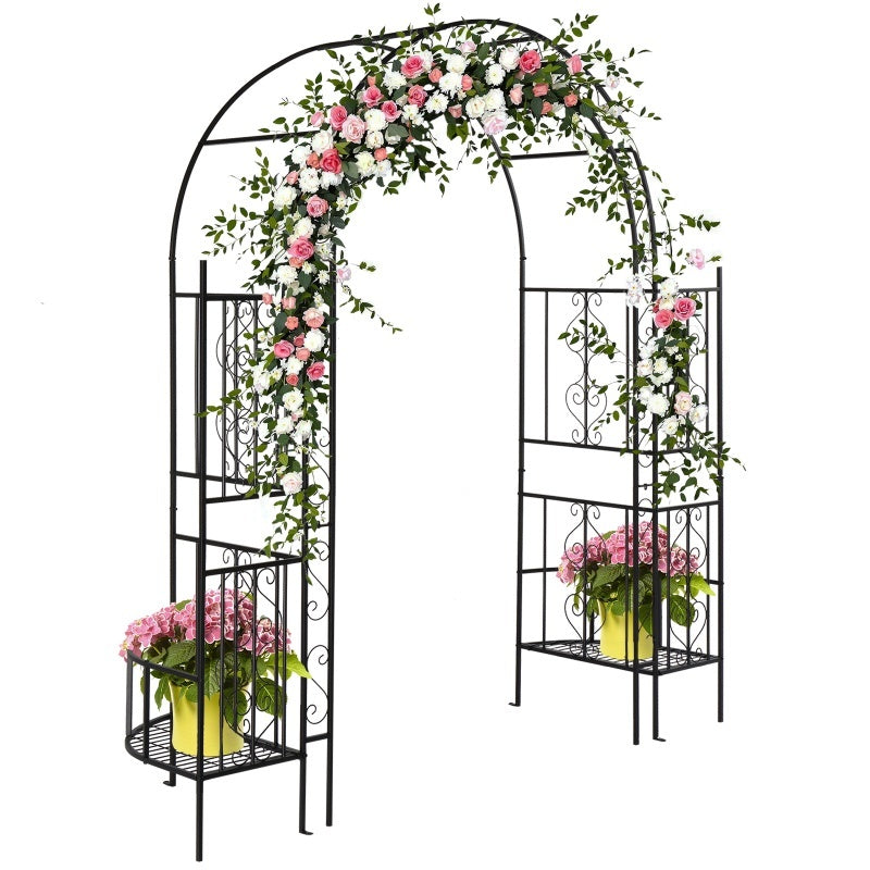 7ft Double-layer Curved Roof With Screen, Planting Frame, Black Wrought Iron Arch - Outdoor Chilling