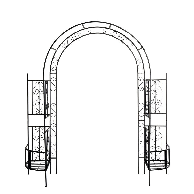 7ft Double-layer Curved Roof With Screen, Planting Frame, Black Wrought Iron Arch - Outdoor Chilling