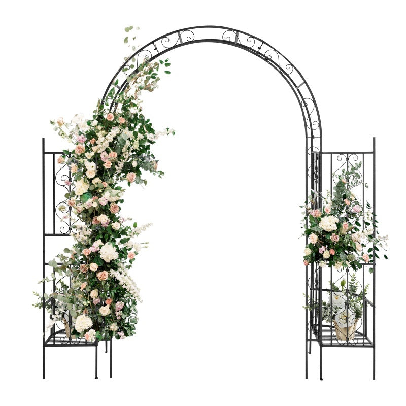 7ft Double-layer Curved Roof With Screen, Planting Frame, Black Wrought Iron Arch - Outdoor Chilling