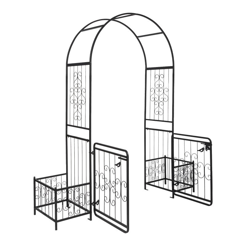 7.2ft Black Curved Roof With Door And Planting Frame, Iron Art 16mm Pipe, Iron Arch, Courtyard - Outdoor Chilling