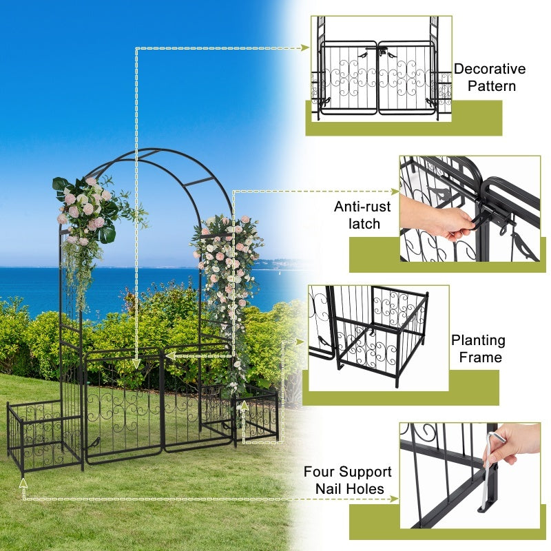 7.2ft Black Curved Roof With Door And Planting Frame, Iron Art 16mm Pipe, Iron Arch, Courtyard - Outdoor Chilling