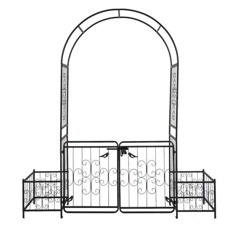 7.2ft Black Curved Roof With Door And Planting Frame, Iron Art 16mm Pipe, Iron Arch, Courtyard - Outdoor Chilling