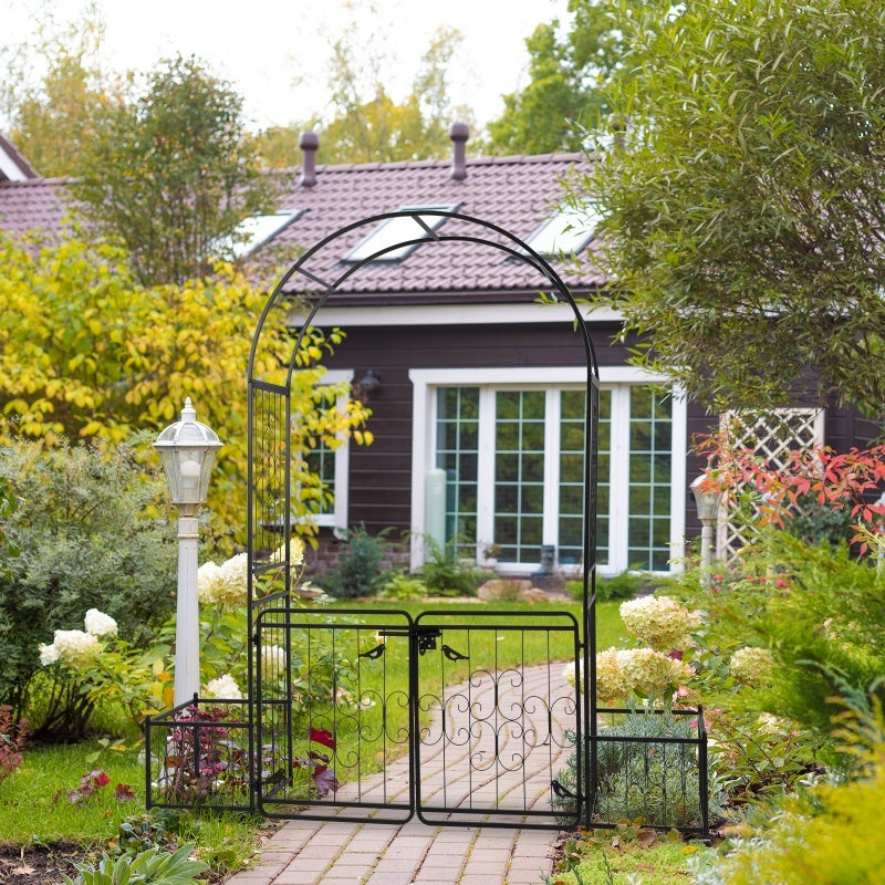 7.2ft Black Curved Roof With Door And Planting Frame, Iron Art 16mm Pipe, Iron Arch, Courtyard - Outdoor Chilling