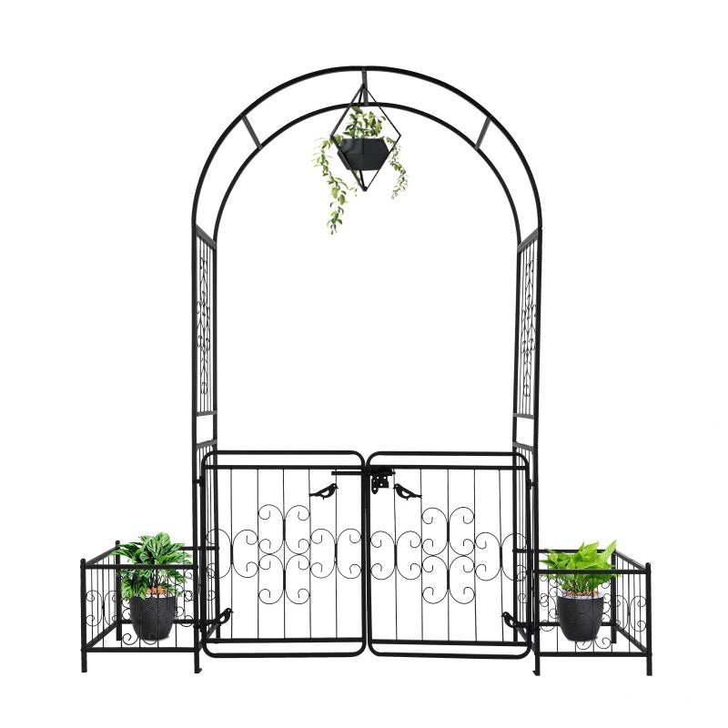 7.2ft Black Curved Roof With Door And Planting Frame, Iron Art 16mm Pipe, Iron Arch, Courtyard - Outdoor Chilling