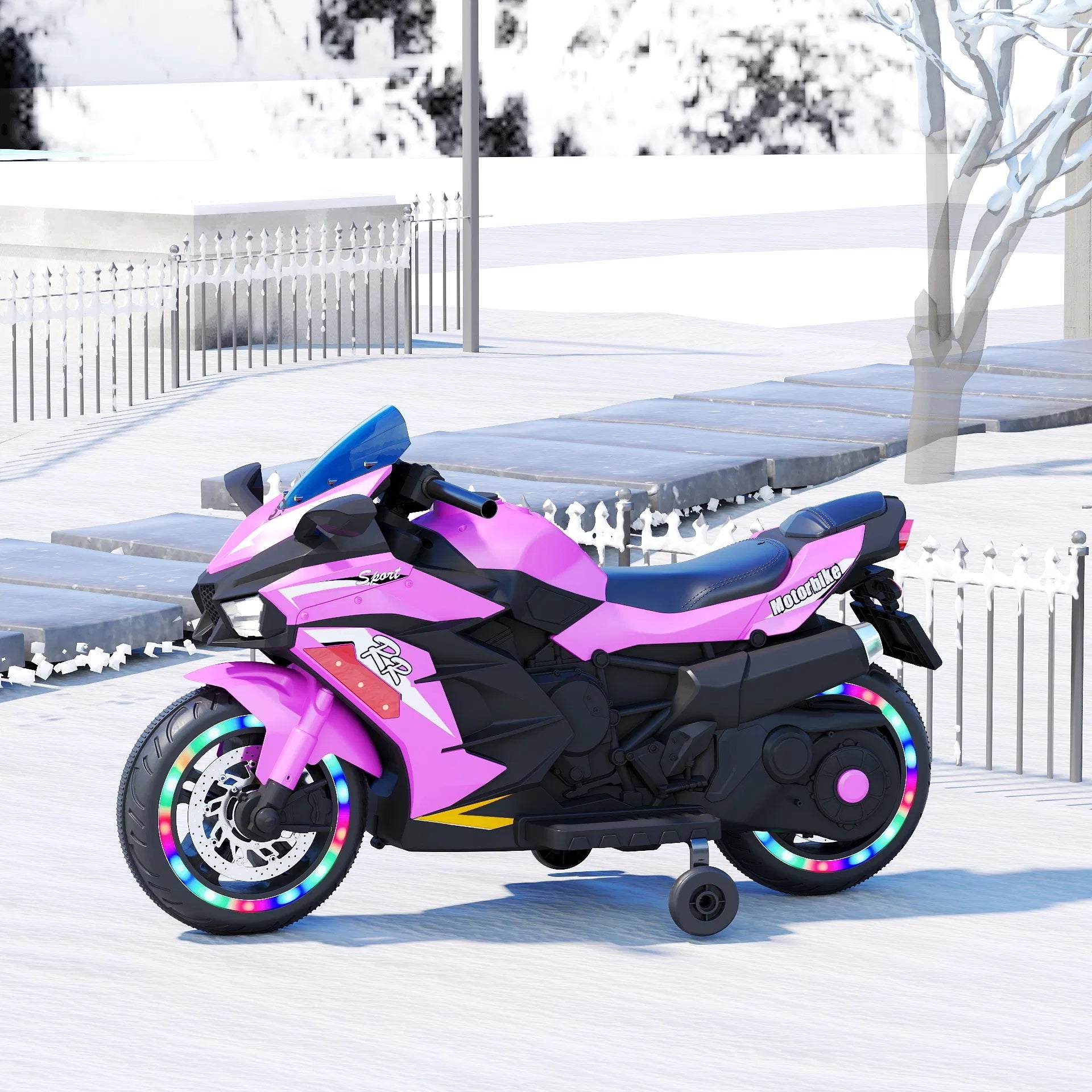 Kids Powered Ride-ons Toy, Kids Motorcycle For 3-6 Years, 12V Electric Ride On Motorcycle With Light Wheel & Bluetooth Music-Pink - Outdoor Chilling